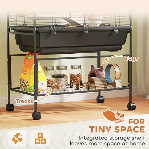 PawHut Large Hamster Cage with Deep Tray, 5 Tier for Syrian Gerbil Mouse | Rolling Rat Cage, Storage Shelf, Big Exercise Wheel, Tube System, Hut, Platforms, Ramps, Food Dish, Water Bottle - size: 32.3"L x 18.1"W x 59.1"H