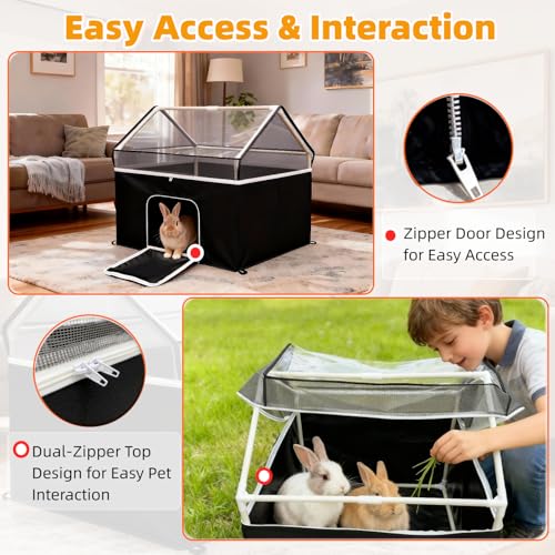 Small Animal Playpen Pet Cage Tent Chicken Brooder Guinea Pig Cages with Detachable Kitten Playpen Enclosed Waterproof Bottom Breathable Mesh Walls for Puppy Rabbits Indoor & Outdoor (Black)