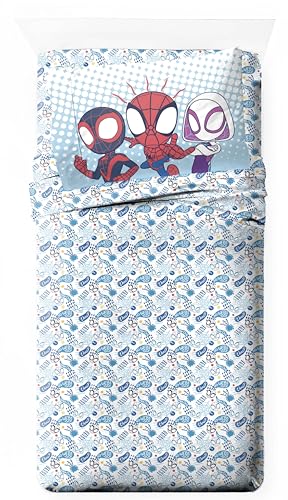 Jay Franco Kids Sheet Set with Fitted, Flat Sheets & Pillow Cover - Ultra-Soft Bedding with Pillowcase for Room Decor, Multi - Spidey & Friends, 3 Piece Toddler - color: Multi - Spidey & Friends, size: 3 Piece Toddler
