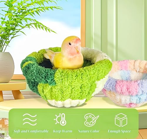 Warm Bird Nest Bed with Suction Cup Bird Snuggle Hut Breeding Bird House Plush Hanging Bird Bed for Parakeet, Conure, Budgie, Cockatiel, Lovebird, Finch, Hamster-Green - color: Green with Suction Cup