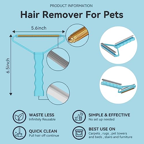 Pet Hair Remover, Dog Cat Carpet Rake, Lint Remover Shaver for Sofas-2pack | Wool Hand Pet Hair Removal Tool, Cleans Carpets Car Cushions Pet Beds Furniture, Works on All Fabric & Rug - color: Sky Blue