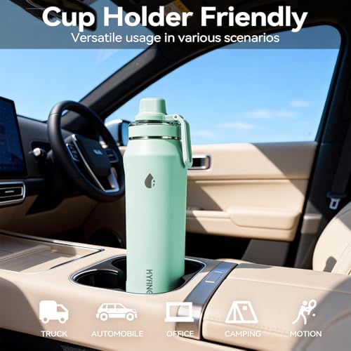 24oz Insulated Water Bottle, Wide Mouth Spout Lid, BPA-Free | Tritan spout lid, BPA free, 18/8 stainless steel body, Cold 24H, hot 12H, Wide mouth fits ice, Fit car cup holder,Green - color: Green