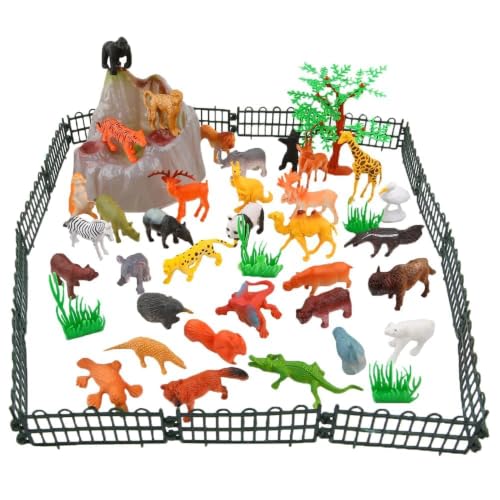 54 Pack Mini Animal Figures Bulk, Jungle and Safari Animals Set for Kids | Gift Box Included, with Realistic Wild Creatures Toy for Learning, Sensory Bins and Party Favors for Boy Girl and Toddler