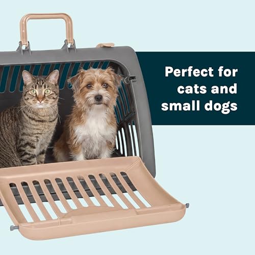 SportPet Designs Foldable Travel Cat Carrier - Front Door Plastic Collapsible Carrier, Gray and Tan, Medium (Pack of 1) - color: A) Large Carrier (Tan & Gray)