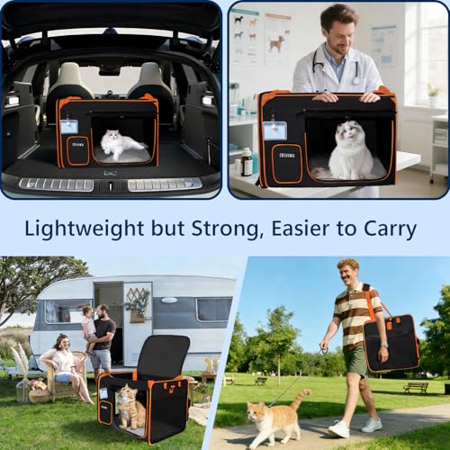 Extra Large Cat Carrier with Litter Box for Car Travel, Black | 24"L x 17"W x 17"H, Lockable Safety Zippers and Seatbelt Loops, for 1 Medium-Large Cat or 2 Small Cats Under 55 lbs - color: Black