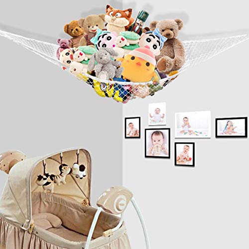 Hammock Mesh Toy Net Stuffed Animal Hammock Mesh Toys Net for Kids Jumbo Large Storage Mesh Net for Pet Corner Animal Hammock Stuffed Animals Wall Hanging Organizer Christmas Gift (White)