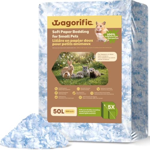 Hamster Bedding Odor Control, Small Animal Paper Bedding 50L | Guinea pig bedding expands 5X, creating soft absorbent fill for burrowing, nesting, moisture control and fresher cages daily - color: Sky Blue, size: 50 Liters