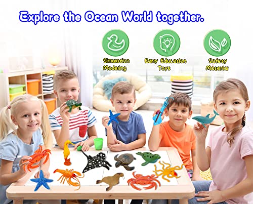 KECIABO Ocean Sea Animal Figures, 12 Pack Realistic Soft Plastic Bath Toys for Toddlers, Kids, Boys, and Girls