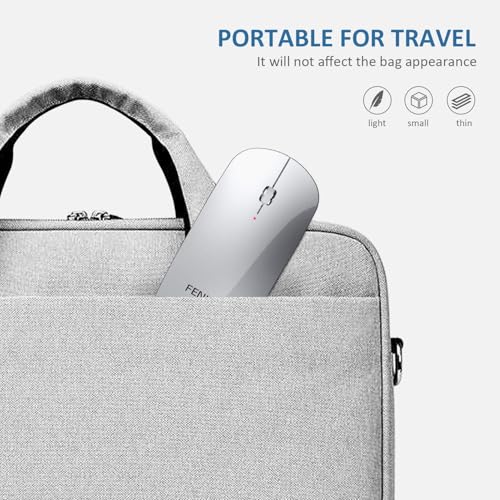 FENIFOX Wireless Bluetooth Mouse, Slim Travel Silent Rechargeable Silver | Flat, Portable, Whisper Quiet, 3 Buttons Design , 2400 DPI Precision for iPad Laptop MacBook Tablet iPhone - color: Silver
