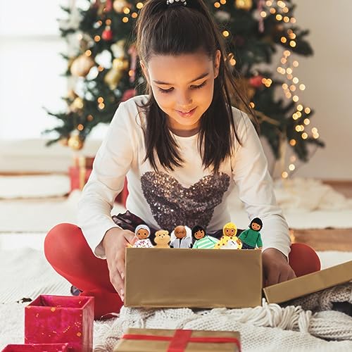 ONEST 11 Pieces Wooden Dollhouse Family Set Mini People Figures Sets Dollhouse Dolls Wooden Doll Family Pretend Play Figures Accessories for Pretend Doll House Toy - style: Bright Style