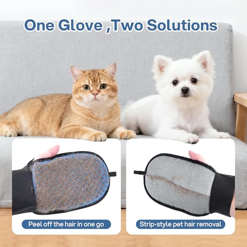 CLEANGOR 2 Pack Electrostatic Pet Hair Removal Grooming Gloves | Reusable pet hair remover for dogs & cats, works on sofa, carpet, car seats, clothes and furniture.