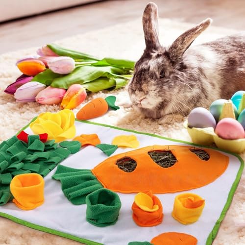 Rabbit Foraging Mat - Bunny Hay Feeder Snuffle Mat for Small Animals, Interactive Enrichment Toys for Rabbits, Guinea Pigs, Chinchillas, Hamsters, Ferrets – Treat Dispenser, Washable, Anti-Slip