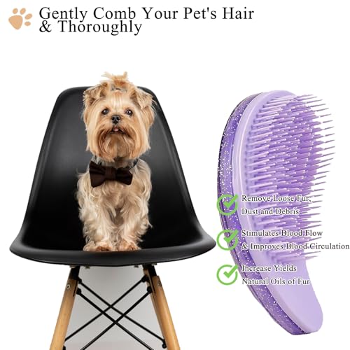 Small Dog Brush, Soft Pet Grooming Brush for Shih Tzus, Yorkies, Maltipoos, Maltese, Puppy Massaging Hair Brush, Cat Brush, for Small Animals Rabbits of All Hair Types (Starry Purple) - color: Starry Purple