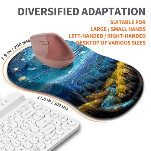 Ergonomic Joint Wrist Support Mouse Pad with Memory Foam Cushion Massage Bump, Carpal Tunnel Pain Relief Mousepad Slope Design for Wrist Rest, 11.8x7.9 in, Starry Night - color: Starry Night