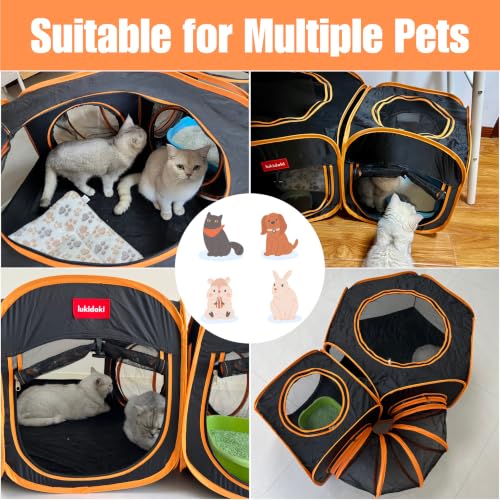 Portable Cat Playpen 2-Room with Tunnel, 3-in-1 Pop-up Cat Dog Crate Play Enclosure with Separate Areas, Foldable Pet Playpen for Puppy Kitten and Small Animals Indoor Outdoor - style: Small