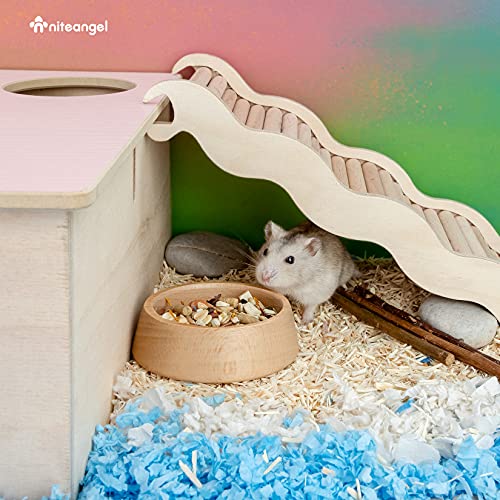 Niteangel Wooden Hamster Food Bowl: Beech Stable & Hammy Pattern for Dwarf | Prevent Oil & Dust Small Animal Feeding Dish for Dwarf Syrian Hamsters Gerbils Mice Degus or Other Similar-Sized Small Pets - size: For Dwarf