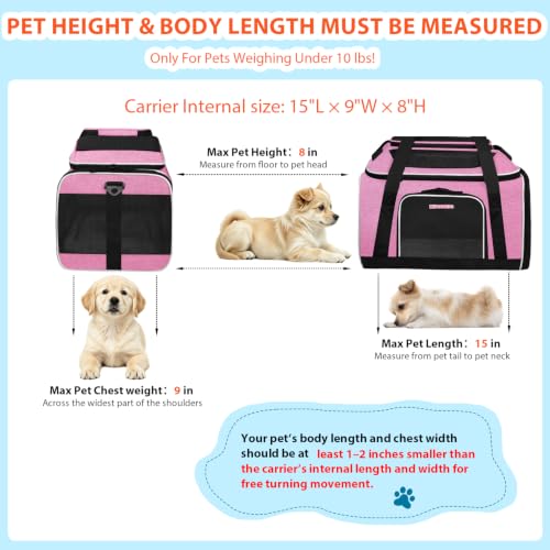 Top and Side Expandable Small Pet Carrier Airline Approved, Pink | 18"Lx11"Wx11"H, for Delta/United/American Airlines, Pets Under 10 Lbs, Lockable Zippers,Soft-Sided, Anti-Scratch Mesh - color: Pink, size: 18.0"L x 11.0"W x 11.0"H