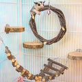 FLAdorepet 5Pcs Wood Sugar Glider Cage Accessories Small Pet Climb Chew Toy | Included Swing Ladder and 3 Platforms;Natural Apple Wood;Easy Cage Installation,Chewing Climbing Toys for Sugar Gliders Bird
