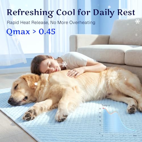Mora Pets Dog Cooling Mat Instant Self Cooling Pad for Dogs & Cats Breathable Washable Summer Pet Cool Mat Indoor Outdoor, Puppy Cold Blanket for Floor Crate Car Travel Use Medium 36'' x 27'' Blue - color: Blue, size: 36-Inch (Medium)