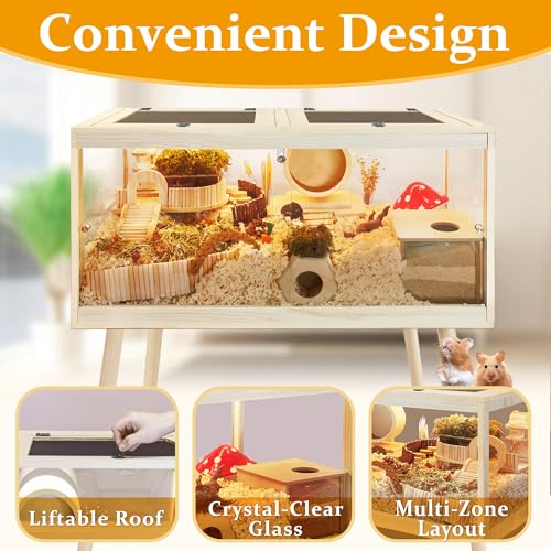 PROLEE Hamster Cage Chewproof, Mice and Rat Habitat with Transparent Sides, Hamster Cage with Openable Mesh Top, Solid Built with Lock Design and Leg Stand, 40" inch - size: 40.0"L x 20.0"W x 47.5"H