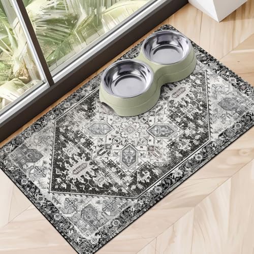Dog Food Mats for Floors, Absorbent Dog Bowl Mat for Food and Water Dispenser Mat, Quick Dry Cat Food Mat Pet Supplies - color: Black, size: S(12"×20")