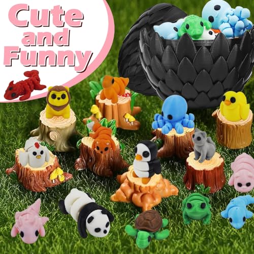 25 pcs Animal Figurines with Dragon Egg, 3D Printed Animal Figurines Set with Dragon Egg, Articulated, Party Favors, Gifts for Boys Girls Toddlers, Office Desk Pets, Classroom Rewards - style: Animal C