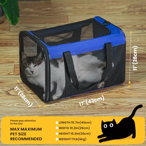 Conlun Cat Carrier Bag,Soft-Sided Pet Carriers for Dogs with 4-Sided Mesh,Airline Approved Cat Transport Carrier for Small&Medium Cats Kitten Puppy Up to 15LB,Collapsible Cat Travel Carrier-M,Blue - color: Blue, size: M