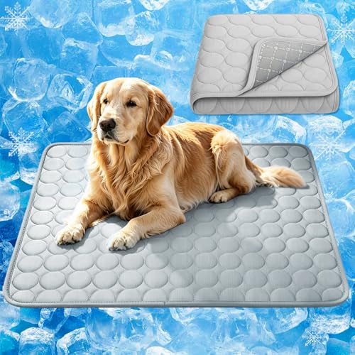 2026 Arc-Chill Upgraded Dog Cooling Mat Q-Max>0.4 Pet Cooling Pad | Non-slip Dog Bed Mats Washable Cooling Mat for Dogs Cats Instant Cool Relief for Indoor Floor Sofa, Outdoor Garden& Car Seats - color: Grey, size: 40x28 in