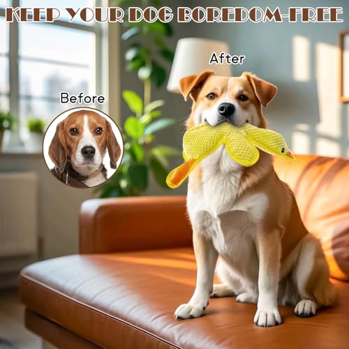 No Stuffing Dog Squeak Toys, Duck Chew Toys for Small to Large Puppies | Durable Plush Puppy Teething Toys, Interactive to Keep Pets Busy, Toss Fetch Tug Play, Best Birthday Gift - color: Yellow