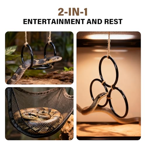 2PCS Snake Enrichment, DIY Snake Climbing Toys with Hammock, Reptiles Tank Accessories for Corn Snakes, Bearded Dragon, Chameleon, Ball Python Tank Accessories (Set) - color: Ring And Hammock