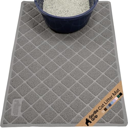 GORILLA GRIP Cat Litter Box Mat, Cushioned Coil Mesh Litter Trapping Mats, Scatter Control Supplies for Less Mess, Phthalate Free, Ultra Deep Catch Grooves, Rinse or Vacuum to Clean, 30x20 Gray - color: Grey, style: Medium (30" x 20")