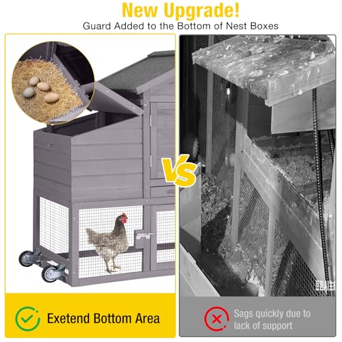 Aivituvin Chicken Coop with Run and Wheels, Mobile Outdoor Hen House Wooden Poultry Cage with Waterproof Roof (Grey, AIR23) - color: Grey, size: 67.3"L x 26.0"W x 39.4"H
