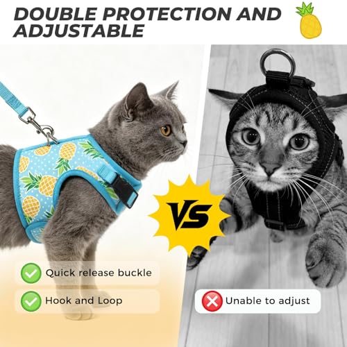 BINGPET Cat Harness and Leash Set, Escape Proof and Adjustable, Medium | Step-in Vest, Lightweight Soft Breathable Mesh, Hook & Loop, Easy Control for Small & Medium Cats Walking Travel - color: Pineapple, size: Medium