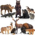 Toymany 12PCS North American Forest Animal Figurines, Realistic Jungle Zoo Animal Set Includes Moose,Cougar,Wolf,Bear,Eagle,Deer Educational Toy Cake Toppers Christmas Birthday Gift for Toddlers - style: North American Animals
