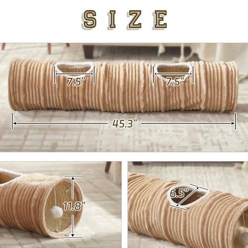 Cat Tunnel for Indoor Cats,Cats Toys Collapsible Tunnel Straight Tube with a Fun Ball and 2 Holes,Cat Play Tunnels,for Rabbits, Ferrets, Puppies & Large Pets,Diameter 11.8 Inch - size: 45.3"L x 11.8"W x 11.8"H