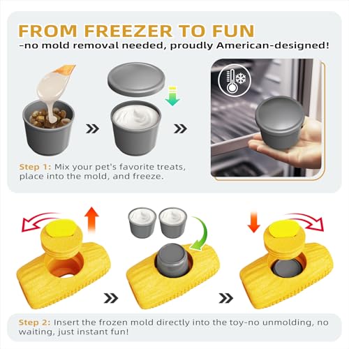 Dog Frozen Treat Toy to Keep Them Busy - Dog Chew Toy for Medium/Large Dogs | Heavy Duty Indestructible Toy for Aggressive Chewer,Interactive Fillable Lick Toy-Food Grade-Easy Clean-Reduce Anxiety-Yellow - color: Yellow-1Pack