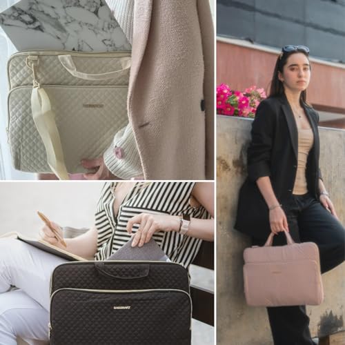 BAGSMART Laptop Sleeve 15-15.6 inch Case Protective Water-Resistant | Lightweight Laptop Bag for Women with Pocket and Handle, Compatible with MacBook, HP, Dell, Acer and Asus notebooks - color: Beige-Shoulder Strap, size: 15.6 Inch