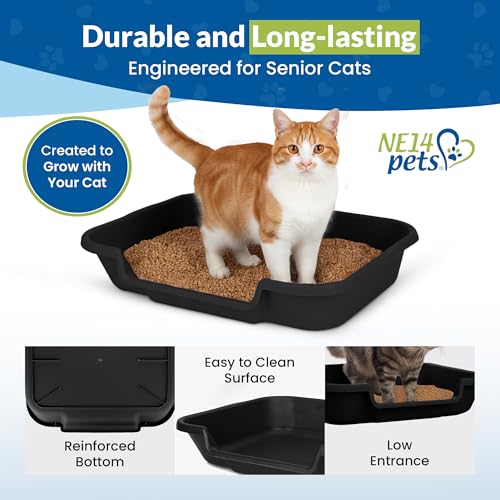 KittyGoHere Senior Cat Litter Box, Large with Jumbo Scoop, Black | Open Top Low Entrance Kitty Litter Box With Long-handle Jumbo Scoop, Lightweight Low Entry Litters Box, Durable, Made in USA - color: Black, size: Large with Scoop