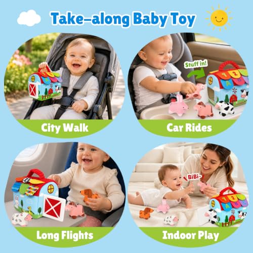 Baby Toy Barn with Plush Stuffed Farm Animals Baby Sensory Toy Tummy Time Learning Toy Soft Soothing Toys for Babies 0-36 Months Baby Shower 1st Birthday Gifts - color: Mix