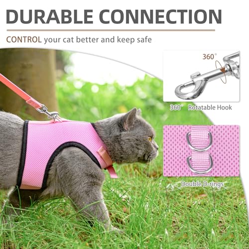 PUPTECK Soft Mesh Cat Vest Harness and Leash Set Puppy Padded Pet Harnesses Escape Proof for Cats Small Dogs Rabbits Bunny - color: Pink, size: XL(NECK 10.5"-13", CHEST 14"-17", 10-17 lbs)