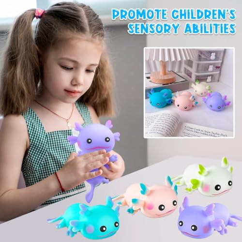 12PCS Axolotl Sensory Fidget Toy Stress Relief Squeeze Axolotl for Kid Gift | Cute Axolotl Animal Toys Bulk for Kids Adults Gift Birthday Festival Party Favors - style: 12PCS (Pure)