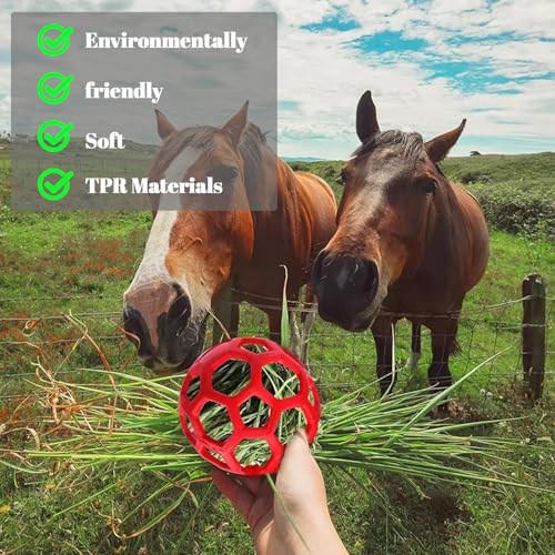Goat Feeder Hanging Feeding Toy,Horse Treat Hay Feeder Toy, Durable TPR Feeding,for Horse Goat Sheep Relieve Stress,Stretch-Resistant Design(2pcs,Red+Yellow)