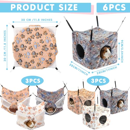 AceOrbit 6 Pcs Ferret Cozy Cage Accessories Triple Rat Cage Hanging Hammock Guinea Pig Cube Hammock Chinchilla Bed Hideout Small Animals Toy Accessories Sugar Glider Squirrel Hamster (Cute Paws) - style: Cute Paws