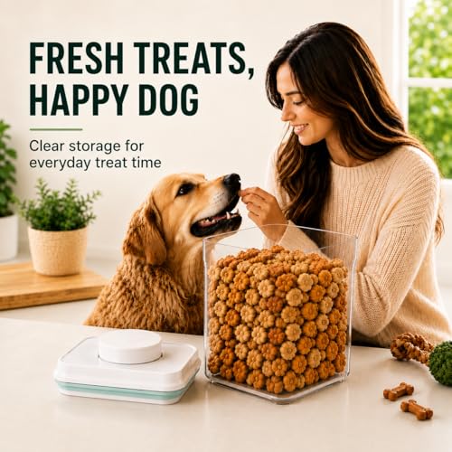 Pet Dog-Cat POP-Treat Airtight jar-Container - 1.3 Qt/1.2 L and 2.2 Qt/2 L | Stackable One-Touch Opening | For Snacks Candy Salt Herbs Spices | BPA-Free - size: 1.3Qt&2.2Qt