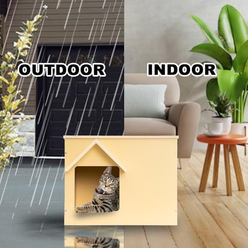 Outdoor Cat Houses Feral Cat Shelter Wooden Stray Cat Condo Outside Sturdy Waterproof and Insulated with Escape Door (one cat) - style: Modern
