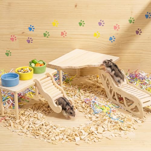 BreezeHug 4 Pcs Hamster Cage Accessories Hamster Platform Hideout Wooden Tunnel Ladder Playhouse Game Climbing Toy with Platform for Pets Dwarf Syrian Mice Degus Gerbils Squirrel(Tunnel) - style: Tunnel