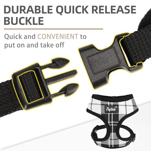 PUPTECK Soft Mesh Dog Harness and Leash Set Pet Puppy Cat Comfort Padded Vest No Pull Harnesses, Black&White, S - color: Black&White, size: S (NECK: 12", CHEST: 14"-18")