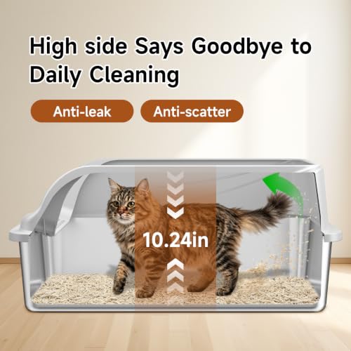 Stainless Steel Litter Box XL | Prevents Urine Leakage Includes Scoop Durable & Sturdy Odor-Resistant - color: Grey XL