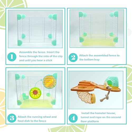 2 Layers Hamster Cage with Tubes Mouse Cage with Accessories Water Bottle Food Dish Transparent Hamster Habitat with Exercise Wheel for Hamster Guinea Pig Gerbil (10.9" x 8.1" x 9.8" Yellow) - color: 【Yellow】