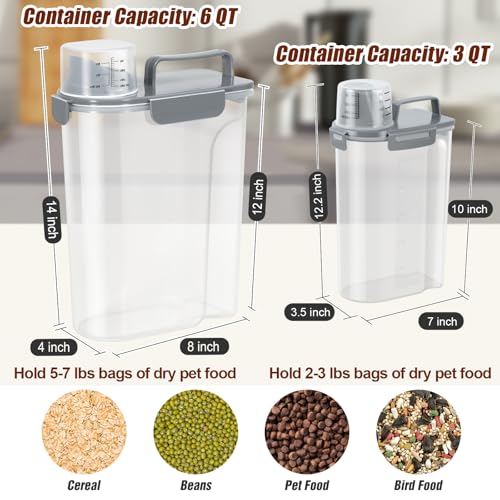 TBMax Dog Food Storage Containers 2 Pack 8 to 10 Lbs, Airtight Pet Food Container Dispenser with Large Spout & Portable Handle, Travel Dog Treat Cat Food Storage Bin Bird Seed Container -Dark Grey - color: Grey 6+3Qt